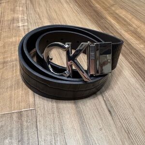 Calvin Klein CK Reversible Black Brown Leather Snake Print Belt w/ Silver Buckle